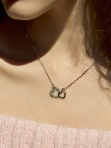Hatastic Heart-Shaped Rhinestone Necklace, Elegant Clavicle Chain Pendant Necklace - Multicolor - View 6