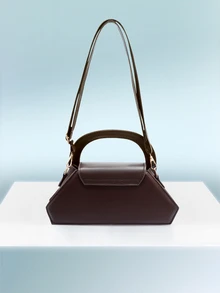Rollcall 1 Fashionable Circular Hand-Held Shaped Bag, Solid Color Minimalist Crossbody Bag, Women's Shopping Handbag - Coffee Brown - View 3