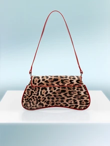 Rollcall New Fashionable Leopard Print Decorative Shoulder Bag, Contrast Color Design. Foldable Underarm Bag, Baguette Bag, Shoulder Bag, Business Commuter Bag, Burgundy, Suitable For Outings, Shopping, Work, Parties, Holidays, Short Trips, Etc. Fashionable Leopard Print Women's Wallet, New Autumn/Winter Tiger Print Women's Bag - Red - View 4