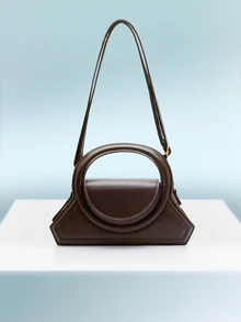 Rollcall 1 Fashionable Circular Hand-Held Shaped Bag, Solid Color Minimalist Crossbody Bag, Women's Shopping Handbag - Coffee Brown - View 1