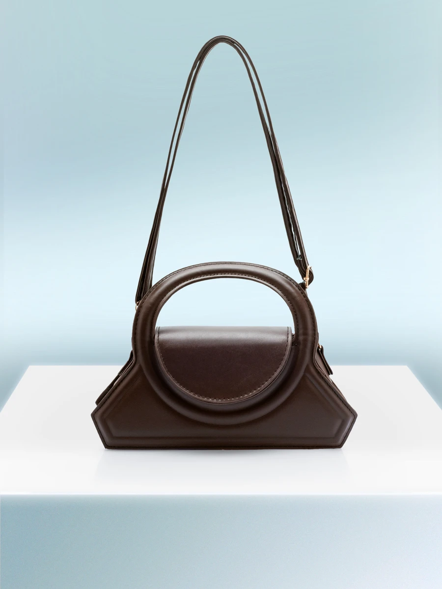 Rollcall 1 Fashionable Circular Hand-Held Shaped Bag, Solid Color Minimalist Crossbody Bag, Women's Shopping Handbag - Coffee Brown - View 1