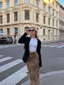 Women's High Waist Leopard Print Skirt, Spring/Summer - Khaki - View 2