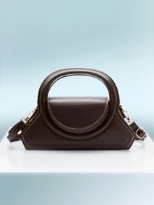 Rollcall 1 Fashionable Circular Hand-Held Shaped Bag, Solid Color Minimalist Crossbody Bag, Women's Shopping Handbag - Coffee Brown - View 4