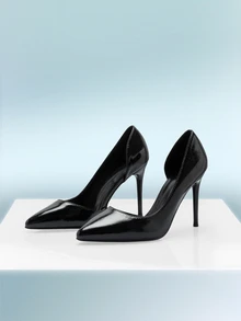 Rollcall Fall/Winter 2025 Retro European & American Sexy Nightclub Slimming High Heel Shoes, Super High Heel Pointed Toe Hollow-Out Shoes For Women,Elegant,Women Pumps,Elegant,Party Outfits - Black - View 2