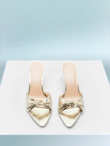 Rollcall 金色打结露趾套脚高跟凉鞋，舒适女鞋，酒红色婚鞋，派对细高跟鞋，金色褶皱露趾高跟鞋 - 金色 - 查看 3