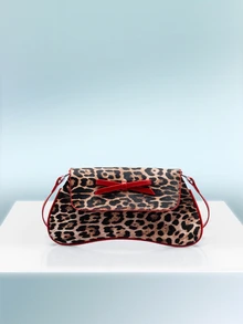 Rollcall New Fashionable Leopard Print Decorative Shoulder Bag, Contrast Color Design. Foldable Underarm Bag, Baguette Bag, Shoulder Bag, Business Commuter Bag, Burgundy, Suitable For Outings, Shopping, Work, Parties, Holidays, Short Trips, Etc. Fashionable Leopard Print Women's Wallet, New Autumn/Winter Tiger Print Women's Bag - Red - View 1