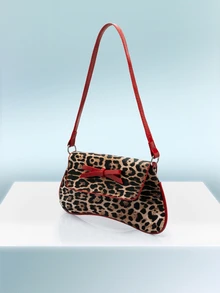 Rollcall New Fashionable Leopard Print Decorative Shoulder Bag, Contrast Color Design. Foldable Underarm Bag, Baguette Bag, Shoulder Bag, Business Commuter Bag, Burgundy, Suitable For Outings, Shopping, Work, Parties, Holidays, Short Trips, Etc. Fashionable Leopard Print Women's Wallet, New Autumn/Winter Tiger Print Women's Bag - Red - View 3