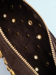 Rollcall 时尚蒸汽朋克风格蘑菇铆钉女士单肩包 - 咖啡 - 查看 5