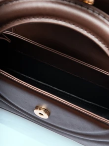 Rollcall 1 Fashionable Circular Hand-Held Shaped Bag, Solid Color Minimalist Crossbody Bag, Women's Shopping Handbag - Coffee Brown - View 5