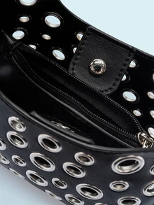 Rollcall Luxury Designer Handbag - Soft Touch PU Leather, Crossbody Shoulder Bag With Top Handle And Adjustable Strap, Fashionable Spacious Women Rivet Tote - Black - View 5