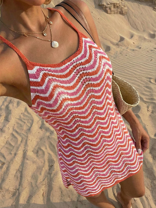 Women's Summer Bohemian Ombre Hollow-Out Sexy Sheer Cover-Up Camisole Mini Dress