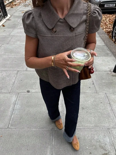 Women's Plaid Short Sleeve Shirt, Suitable For Autumn And Winter Outfits