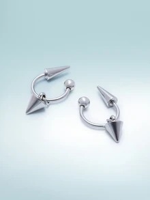 Rollcall 1Pair Spike Dangle Earring Gothic Punk Rock Style Ear Hoop Stainless Steel Helix Piercing Cartilage Ear Piercing Suitable For Men And Women's Daily Wear 16G 1.2mm - Silver - View 4