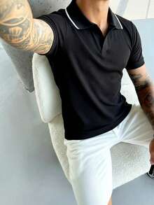 Men's Casual Simple Versatile Short Sleeve Polo Shirt, Spring/Summer - Black - View 1