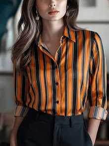 New Fashionable Striped Women's Blouse For Commuting Vacation - Multicolor - View 1