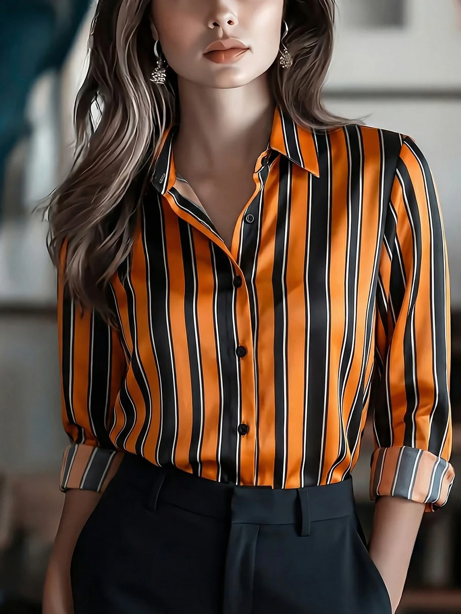 New Fashionable Striped Women's Blouse For Commuting Vacation - Multicolor - View 1
