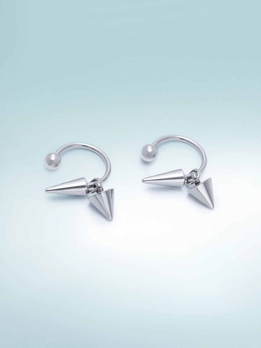 Rollcall 1Pair Spike Dangle Earring Gothic Punk Rock Style Ear Hoop Stainless Steel Helix Piercing Cartilage Ear Piercing Suitable For Men And Women's Daily Wear 16G 1.2mm - Silver - View 1
