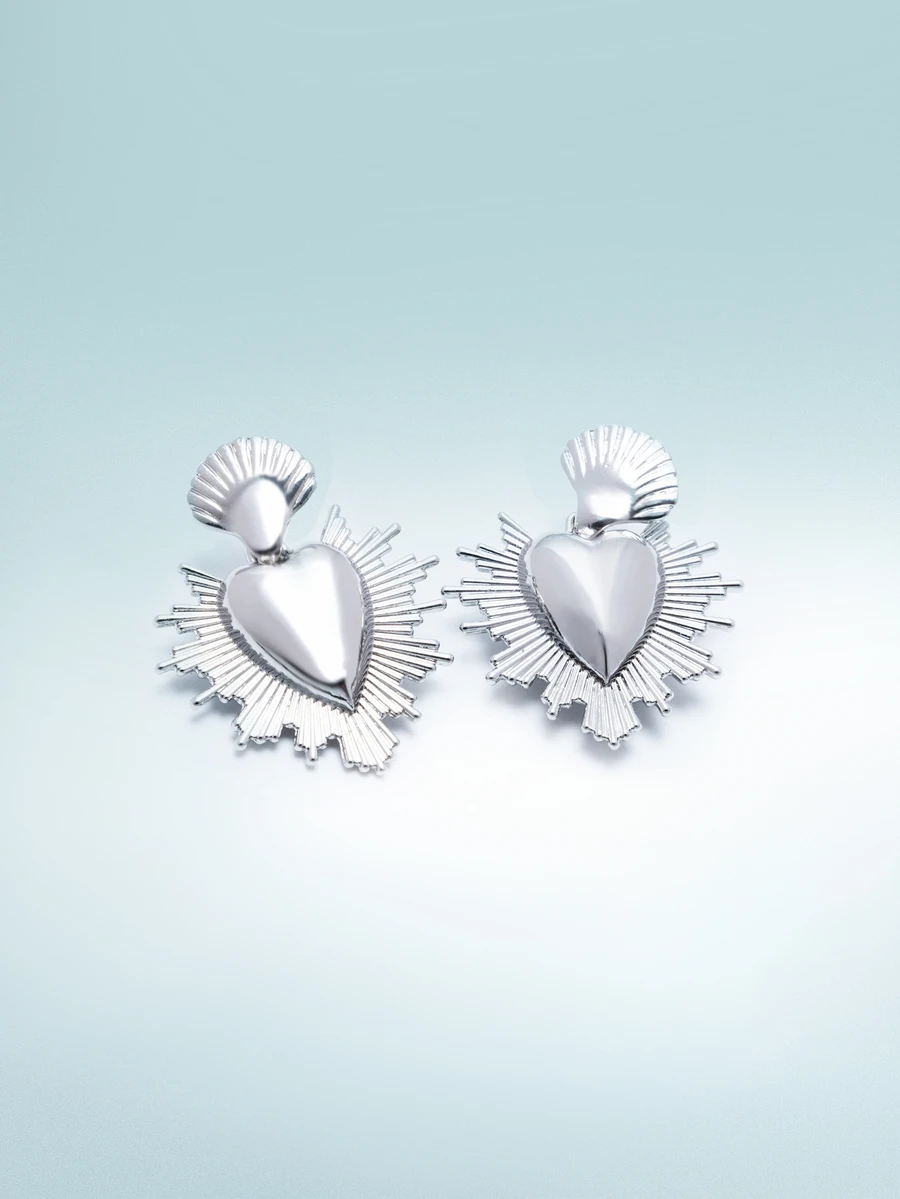 Hoa tai hình trái tim Valentine - Bạc - Xem 1