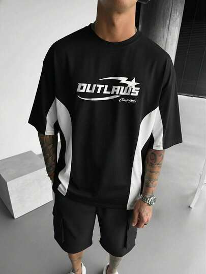 Men's Casual Patchwork Short Sleeve T-Shirt, Fashionable & Versatile, Spring/Summer