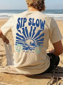 Men's Fashionable Printed Loose Casual Versatile Short Sleeve T-Shirt | Exquisite Design | Summer Essential | Stylish Matching, Showcasing Your Style - Apricot - View 1