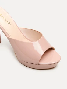 TuEzra Women Peep Toe Platform Stiletto Heeled Mule Pumps, Fashionable Pink Artificial Patent Leather Pumps - Dusty Pink - View 4