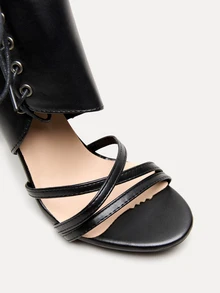 TuEzra Women's Cross Strap, Open Toe, Roman Style, High Heel Boots, With Fine Heels And Open Toe Design - Black - View 4