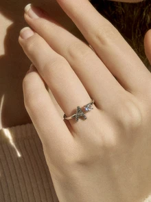 Hatastic 1 Pc Elegant & Refined Silver Letter A-Z Ring, Luxury Cocktail Party Gift For Girlfriend, Adjustable Music Fest Back To School - Silver - View 5
