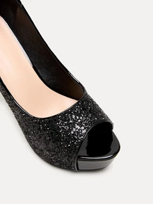 TuEzra 2025秋冬季女士性感高跟厚底露趾细跟鞋，派对装扮 - 黑色 - 查看 4