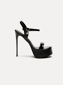 TuEzra 15厘米超高跟女式凉鞋2024新款夏季性感露趾细高跟鞋黑色厚底露跟派对走秀鞋 - 黑色 - 查看 2