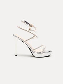TuEzra Nouvelles Sandales Femme 2024 à Talons Hauts Haute à Plateforme Imperméable, Forme de Serpent Ornées de Strass, Style ras-du-cou, Bout Ouvert et Bride Cheville pour la Saint-Valentin - Argent - Voir 2