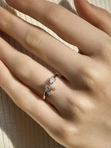 Hatastic 1 Pc Elegant & Refined Silver Letter A-Z Ring, Luxury Cocktail Party Gift For Girlfriend, Adjustable Music Fest Back To School - Silver - View 1