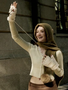 Hatastic 1 Pair Of Cute Cat Claw Fingerless Gloves, Thick, Warm, And Cold Resistant Plush Gloves, Suitable For Daily Use By Winter Girls, With A Rope - Multicolor - View 2