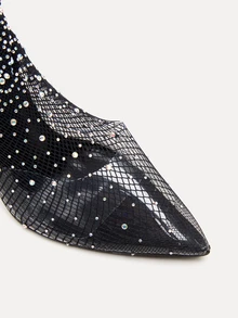 TuEzra Pointed Toe High Heel Rhinestone Mesh Women's Sandals For Party - Black - View 4