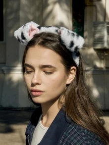 Hatastic 1 件可爱毛绒小狗耳朵头带，女士面膜洗脸头带，趣味发饰发箍、发带、发箍头带 - 彩色 - 查看 2