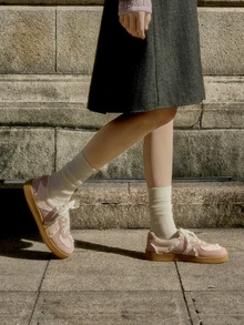 Hatastic 女士休闲运动鞋，透气网面系带平底运动鞋，百搭运动休闲芭蕾舞鞋款式，粉色 - 粉色 - 查看 4