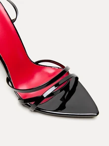 TuEzra 法式交叉带细跟黑色凉鞋，系带时尚高跟鞋，适合表演、俱乐部、派对、性感和超高跟 - 黑色 - 查看 4