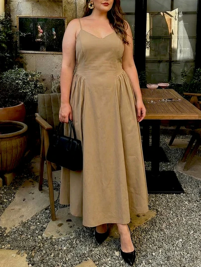 Plus Size Casual Solid Color Sleeveless Dress, Summer