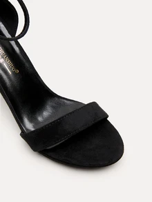 TuEzra 女士細跟優雅黑色仿麂皮踝帶平底涼鞋 - 黑色 - 查看 4