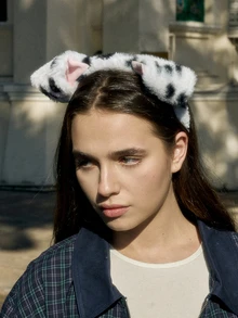 Hatastic 1 件可爱毛绒小狗耳朵头带，女士面膜洗脸头带，趣味发饰发箍、发带、发箍头带 - 彩色 - 查看 5