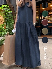 Spring & Summer Casual Round Neck Sleeveless Loose Solid Color Maxi Dress, Long Sleeve Cardigan, Fashionable Color Block, Jacket, Back To School Outfit, American Style Long Shirt, Teacher Attire, Commute, Minimalism, Office Wear, Vintage, Simplicity, French Style, Autumn Retro Top, Warm, Teacher Sweater, V-Neck, Long Sleeve, Women Casual Long Sleeve Top, Date, Beach - Navy Blue - View 1