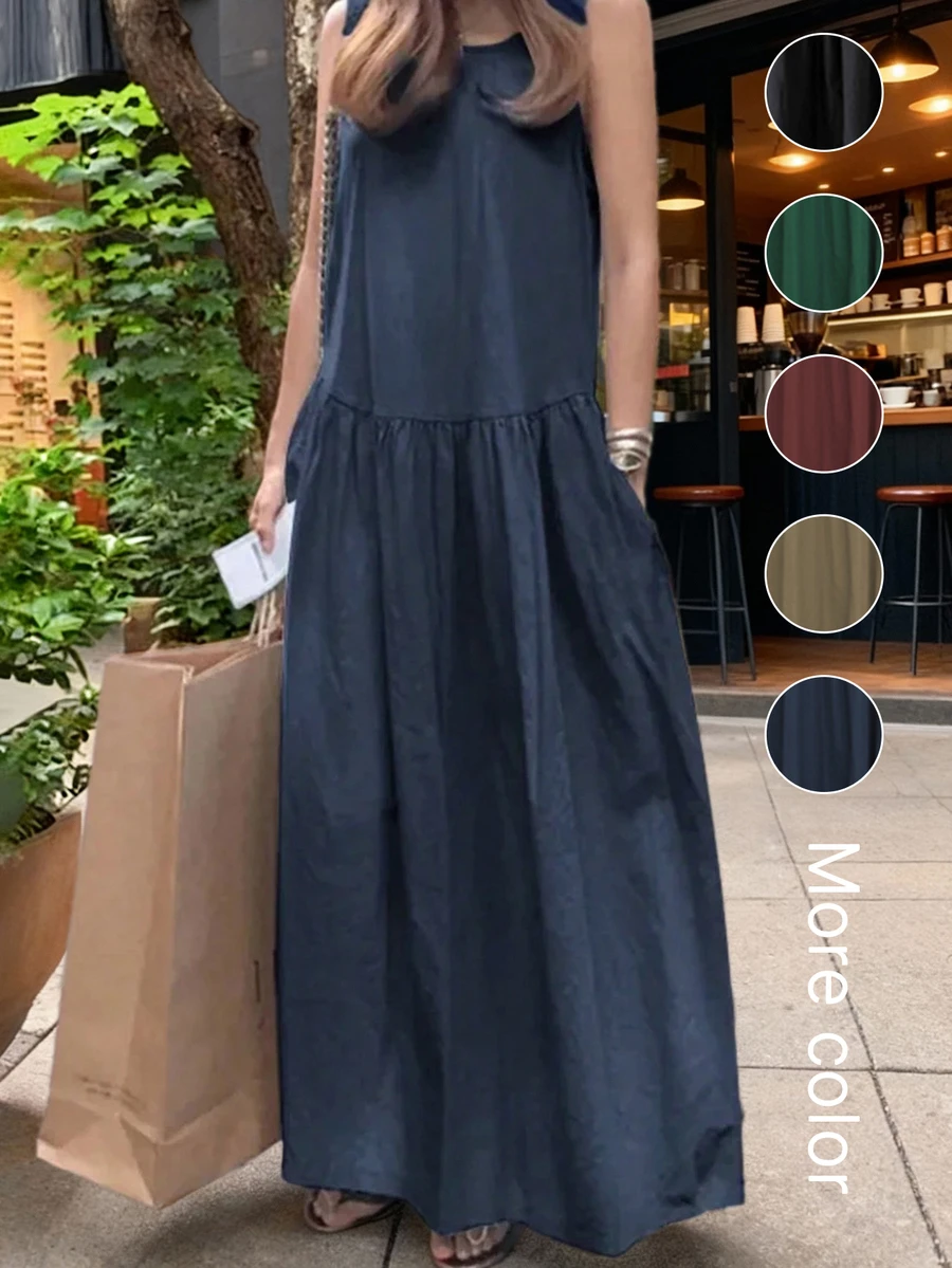 Spring & Summer Casual Round Neck Sleeveless Loose Solid Color Maxi Dress, Long Sleeve Cardigan, Fashionable Color Block, Jacket, Back To School Outfit, American Style Long Shirt, Teacher Attire, Commute, Minimalism, Office Wear, Vintage, Simplicity, French Style, Autumn Retro Top, Warm, Teacher Sweater, V-Neck, Long Sleeve, Women Casual Long Sleeve Top, Date, Beach - Navy Blue - View 1