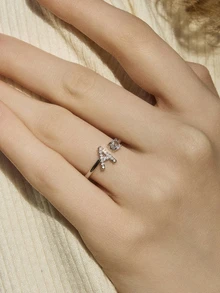 Hatastic 1 Pc Elegant & Refined Silver Letter A-Z Ring, Luxury Cocktail Party Gift For Girlfriend, Adjustable Music Fest Back To School - Silver - View 3
