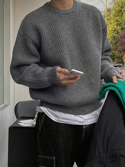 Lightweight, Loose Fit Knit Sweater With Textured Pattern, Casual Unisex Design, Suitable For Autumn And Winter, Long Sleeve Top