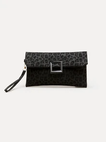 TuEzra 女士手拿包，时尚豹纹小方包，翻盖手提包 - 黑色 - 查看 2