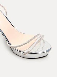 TuEzra Nouvelles Sandales Femme 2024 à Talons Hauts Haute à Plateforme Imperméable, Forme de Serpent Ornées de Strass, Style ras-du-cou, Bout Ouvert et Bride Cheville pour la Saint-Valentin - Argent - Voir 4