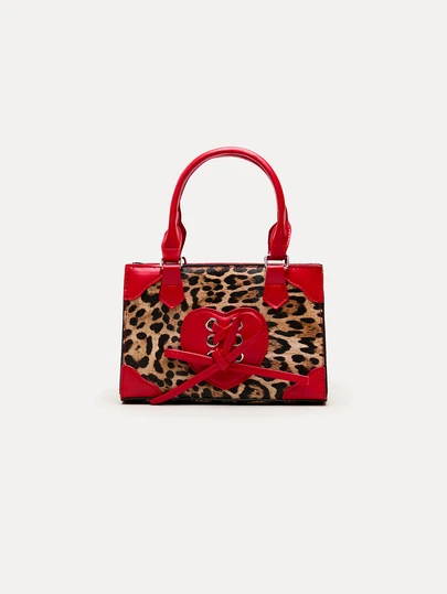 TuEzra Retro Fashionable Mini Leopard Print Bow Decor Contrast Color PU Zipper Handbag, Shoulder Bag With Adjustable Strap, Suitable For Women Shopping, Party, Valentine's Day Gift And Daily Use, New Fall Winter Cheetah Print Purse For Women , Leopard Cheetah Print