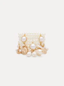 TuEzra 1 buah Gelang Charm Mutiara Multi-Layer Gaya Bohemian, Cocok untuk Pesta Malam Wanita, Kencan, dan Pemakaian Sehari-hari - Gelang mutiara pernyataan berlapis-lapis - View 2