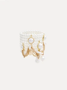 TuEzra 1 buah Gelang Charm Mutiara Multi-Layer Gaya Bohemian, Cocok untuk Pesta Malam Wanita, Kencan, dan Pemakaian Sehari-hari - Gelang mutiara pernyataan berlapis-lapis - View 3