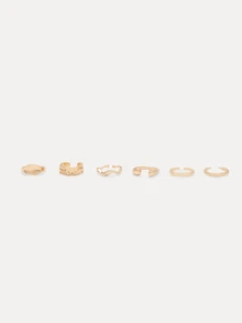 TuEzra 12pcs/Set Punk Style Rings Set, Women's Bohemian Vintage Geometric Rings Set, Fashion Personalized Jewelry Gift, Suitable For Daily Outfit, Beach Party Accessories - Gold - View 3