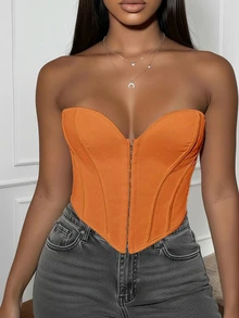 Yuwenier Y2K Backless Halter Top With Eye Socket Lace-Up, Music Festival Summer - Orange - View 9